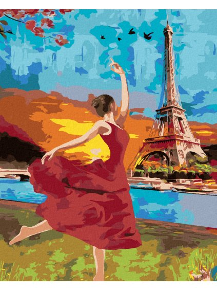 Diamantové maľovanie - TANEC PRI EIFFELOVEJ VEŽI (Rámovanie bez rámu a bez vypnutia plátna, Rozmer 40x50 cm)