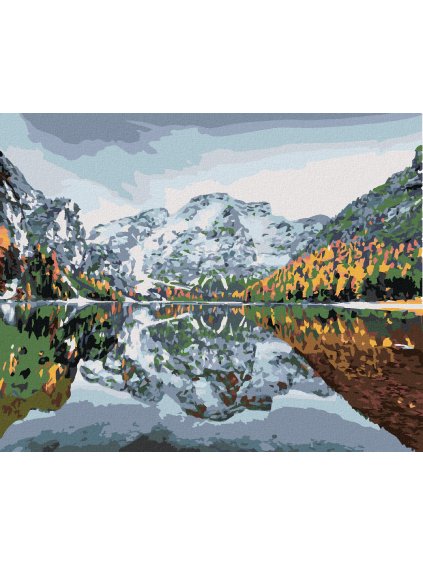 Diamantové maľovanie - PRVÝ SNEH NA BRAIES LAKE (Rámovanie bez rámu a bez vypnutia plátna, Rozmer 40x50 cm)