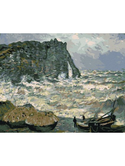 Diamantové maľovanie - PRÍBOJ V ÉTRETAT (CLAUDE MONET) (Rámovanie bez rámu a bez vypnutia plátna, Rozmer 40x50 cm)