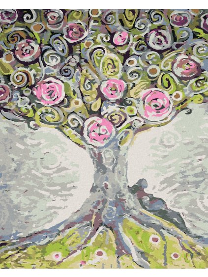 Diamantové maľovanie - ROZKVITNUTÝ STROM ŽIVOTA (Rámovanie bez rámu a bez vypnutia plátna, Rozmer 40x50 cm)