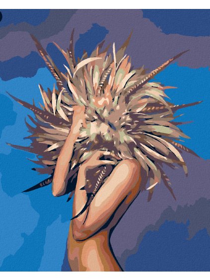 Diamantové maľovanie - SCHOVANÁ ZA PIERKAMI (Rámovanie bez rámu a bez vypnutia plátna, Rozmer 40x50 cm)