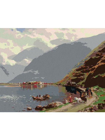 Diamantové maľovanie - POHĽAD NA LRDALSØYRI (THEMISTOKLES VON ECKENBRECHER) (Rámovanie bez rámu a bez vypnutia plátna, Rozmer 40x50 cm)