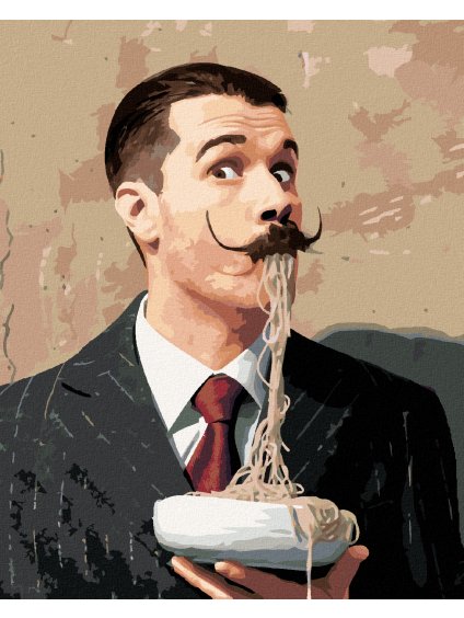 Diamantové maľovanie - SALVADOR DALÍ A ŠPAGETY (Rámovanie bez rámu a bez vypnutia plátna, Rozmer 40x50 cm)