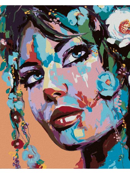 Diamantové maľovanie - POP-ART PORTRÉT ŽENY S KVETMI (Rámovanie bez rámu a bez vypnutia plátna, Rozmer 40x50 cm)
