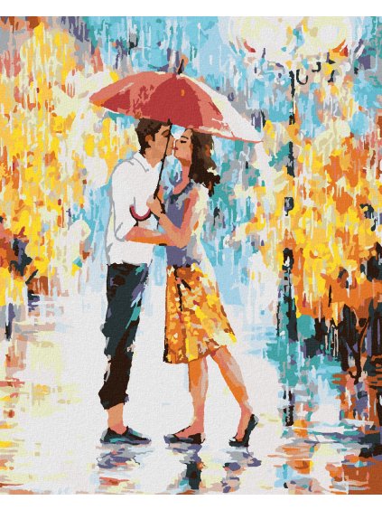 Diamantové maľovanie - MILENCI V PARÍŽI S DÁŽDNIKOM II (Rámovanie bez rámu a bez vypnutia plátna, Rozmer 40x50 cm)
