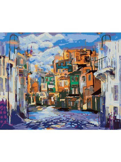 Diamantové maľovanie - NEPRIAZNIVÉ POČASIE V MALOM MESTEČKU (Rámovanie bez rámu a bez vypnutia plátna, Rozmer 40x50 cm)