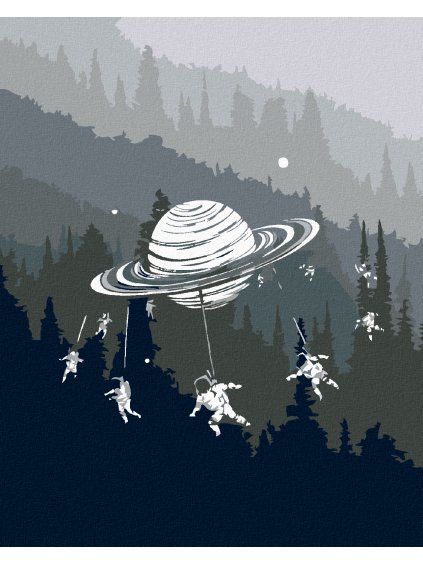 Diamantové maľovanie - PLANETA S KOZMONAUTMI (Rámovanie bez rámu a bez vypnutia plátna, Rozmer 40x50 cm)