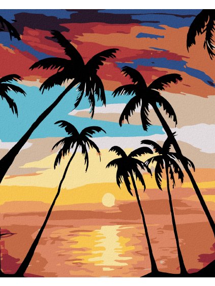 Diamantové maľovanie - PALMY A ZÁPAD SLNKA (Rámovanie bez rámu a bez vypnutia plátna, Rozmer 40x50 cm)