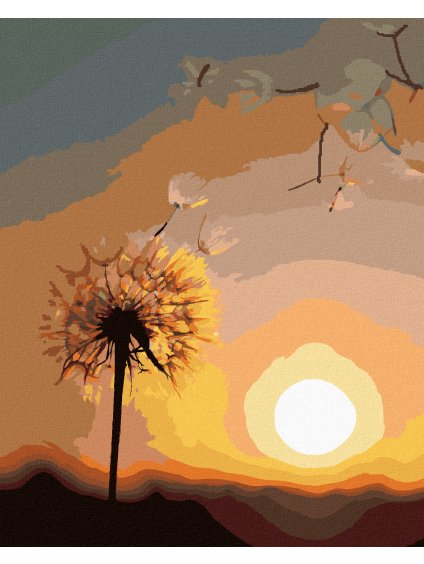 Diamantové maľovanie - PÚPAVA A ZAPADAJÚCE SLNKO (Rámovanie bez rámu a bez vypnutia plátna, Rozmer 40x50 cm)