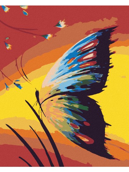 Diamantové maľovanie - MOTÝĽ V TRÁVE A ZÁPAD SLNKA (Rámovanie bez rámu a bez vypnutia plátna, Rozmer 40x50 cm)