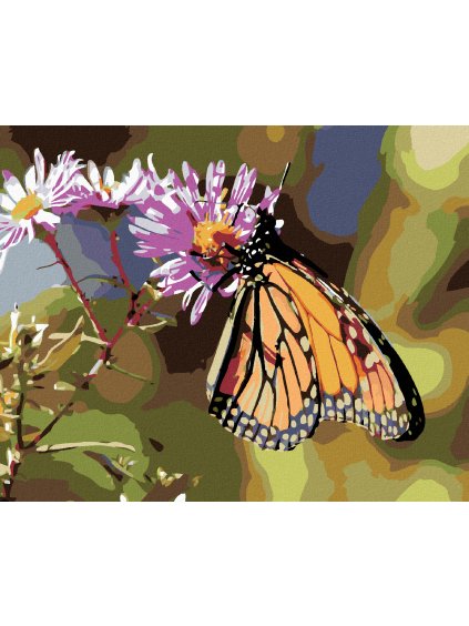 Diamantové maľovanie - MOTÝĽ A KVITNÚCE KVETY (Rámovanie bez rámu a bez vypnutia plátna, Rozmer 40x50 cm)