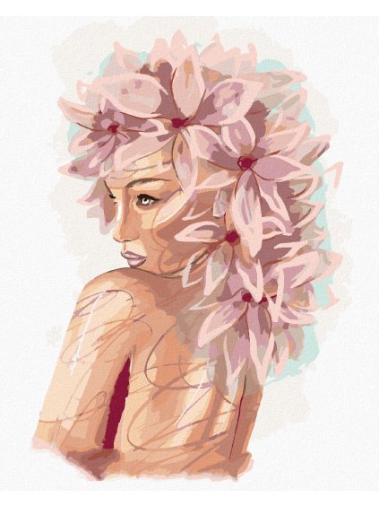 Diamantové maľovanie - MLADÁ ŽENA S RUŽOVÝMI KVETMI (Rámovanie bez rámu a bez vypnutia plátna, Rozmer 40x50 cm)