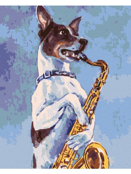 Diamantové maľovanie - PES HRÁ NA SAXOFÓN (Rámovanie bez rámu a bez vypnutia plátna, Rozmer 40x50 cm)