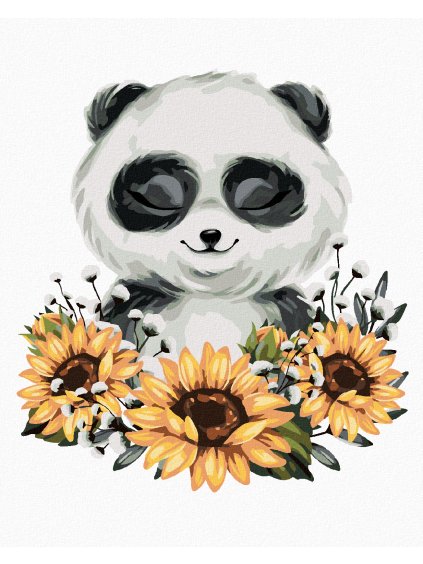Diamantové maľovanie - PANDA SO SLNEČNICAMI (Rámovanie bez rámu a bez vypnutia plátna, Rozmer 40x50 cm)