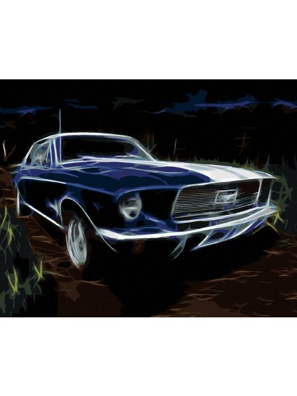 Diamantové maľovanie - MODRÉ AUTO FORD MUSTANG (Rámovanie bez rámu a bez vypnutia plátna, Rozmer 40x50 cm)