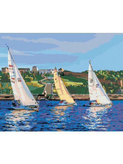 Diamantové maľovanie - PLACHETNICA NA VLNÁCH (Rámovanie bez rámu a bez vypnutia plátna, Rozmer 40x50 cm)