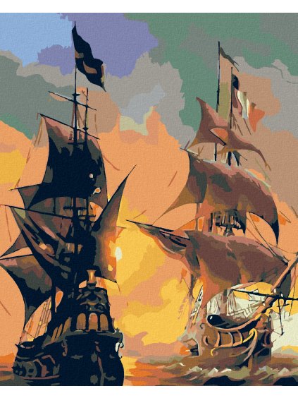 Diamantové maľovanie - LODE NA MORI A ZÁPAD SLNKA (Rámovanie bez rámu a bez vypnutia plátna, Rozmer 40x50 cm)