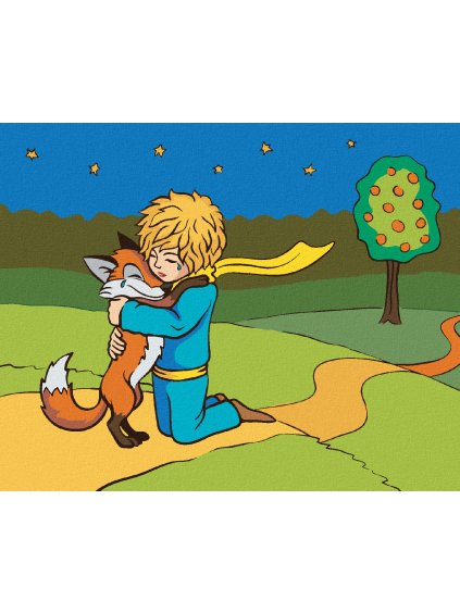 Diamantové maľovanie - MALÝ PRINC OBJÍMA LÍŠKU (Rámovanie bez rámu a bez vypnutia plátna, Rozmer 40x50 cm)