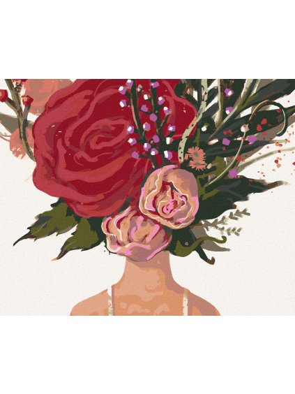 Diamantové maľovanie - KVETINOVÁ ŽENA A RUŽA (Rámovanie bez rámu a bez vypnutia plátna, Rozmer 40x50 cm)