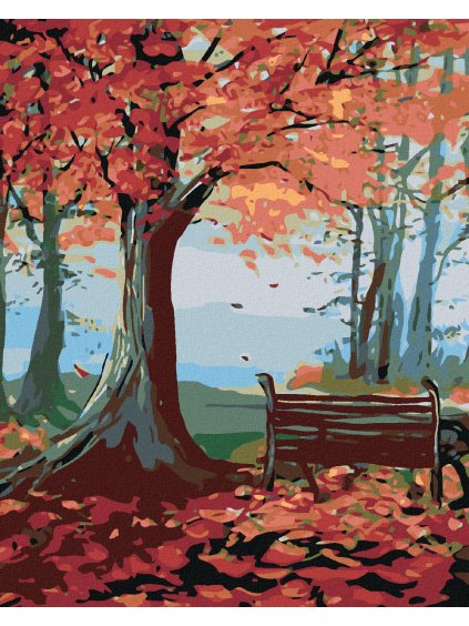 Diamantové maľovanie - LAVIČKA A JESENNÝ STROM (Rámovanie bez rámu a bez vypnutia plátna, Rozmer 40x50 cm)