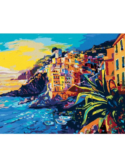 Diamantové maľovanie - LODE A STARÉ DOMY NA POBREŽÍ (Rámovanie bez rámu a bez vypnutia plátna, Rozmer 40x50 cm)