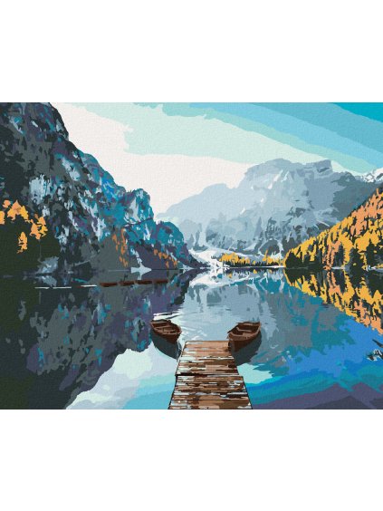 Diamantové maľovanie - LODE NA JAZERE BRAIES (Rámovanie bez rámu a bez vypnutia plátna, Rozmer 40x50 cm)