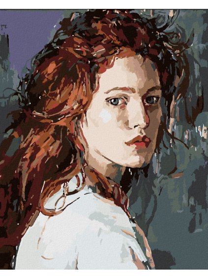 Diamantové maľovanie - MAĽOVANÁ ŽENA SO RYŠAVÝMI VLASMI (Rámovanie bez rámu a bez vypnutia plátna, Rozmer 40x50 cm)