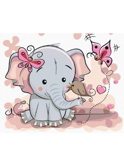 Diamantové maľovanie - MALÝ SLON S MOTÝĽMI (Rámovanie bez rámu a bez vypnutia plátna, Rozmer 40x50 cm)