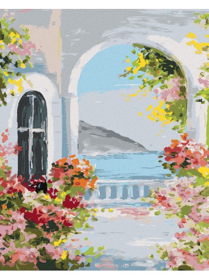 Diamantové maľovanie - LETNÝ DOM PRI MORI (Rámovanie bez rámu a bez vypnutia plátna, Rozmer 40x50 cm)