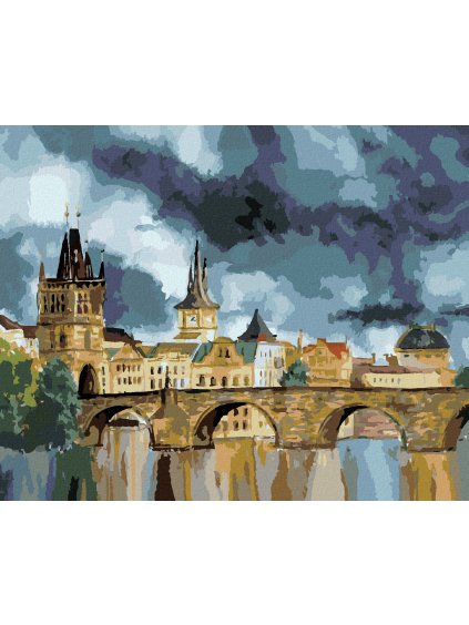 Diamantové maľovanie - KARLOV MOST V BÚRKE (Rámovanie bez rámu a bez vypnutia plátna, Rozmer 40x50 cm)