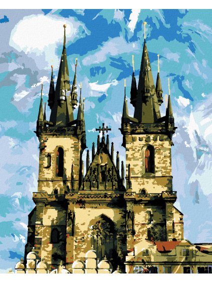 Diamantové maľovanie - KATEDRÁLA TÝNSKY CHRÁM PRAHA (Rámovanie bez rámu a bez vypnutia plátna, Rozmer 40x50 cm)
