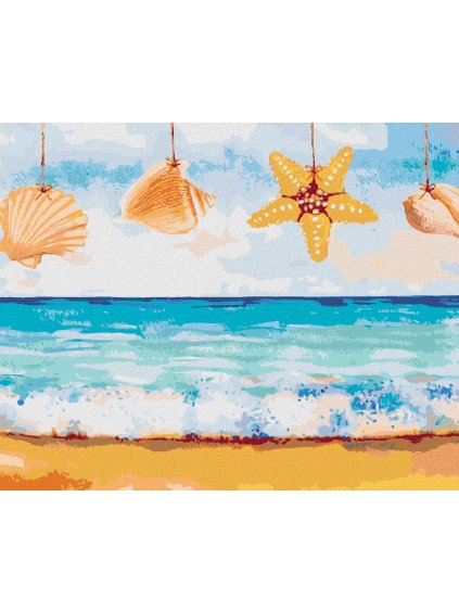 Diamantové maľovanie - HVIEZDICE A MUŠLE (Rámovanie bez rámu a bez vypnutia plátna, Rozmer 40x50 cm)