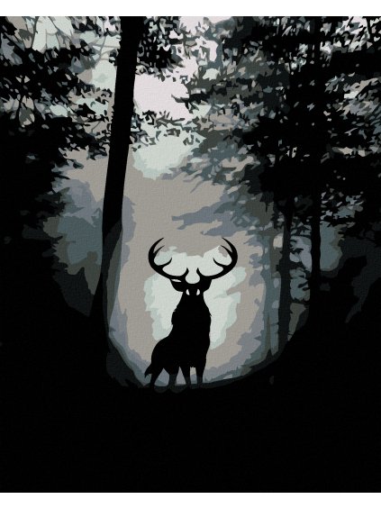 Diamantové maľovanie - JELEŇ V TEMNOM HVOZDE (Rámovanie bez rámu a bez vypnutia plátna, Rozmer 40x50 cm)