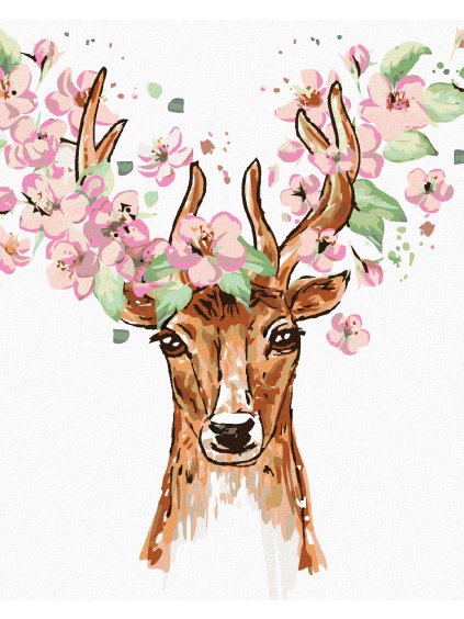 Diamantové maľovanie - JELEŇ S KVETMI (Rámovanie bez rámu a bez vypnutia plátna, Rozmer 40x50 cm)