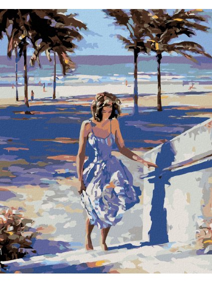 Diamantové maľovanie - KEĎ IDE ŽENA Z PLÁŽE (Rámovanie bez rámu a bez vypnutia plátna, Rozmer 40x50 cm)