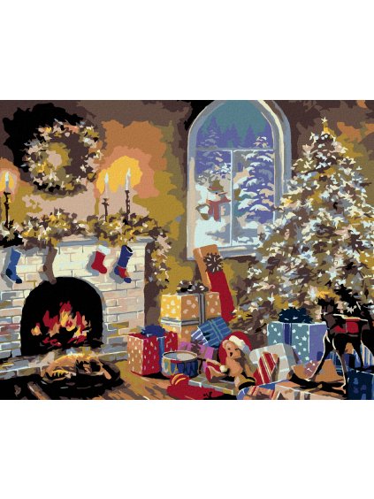 Diamantové maľovanie - KOZUB A VIANOČNÝ STROMČEK S DARČEKMI (Rámovanie bez rámu a bez vypnutia plátna, Rozmer 40x50 cm)