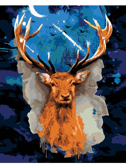 Diamantové maľovanie - JELEŇ S TEMNOU GALAXIOU (Rámovanie bez rámu a bez vypnutia plátna, Rozmer 40x50 cm)