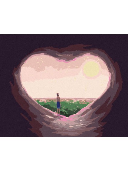 Diamantové maľovanie - JASKYNNÉ SRDCE (Rámovanie bez rámu a bez vypnutia plátna, Rozmer 40x50 cm)