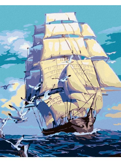 Diamantové maľovanie - LOĎ A ČAJKY NA MORI (Rámovanie bez rámu a bez vypnutia plátna, Rozmer 40x50 cm)