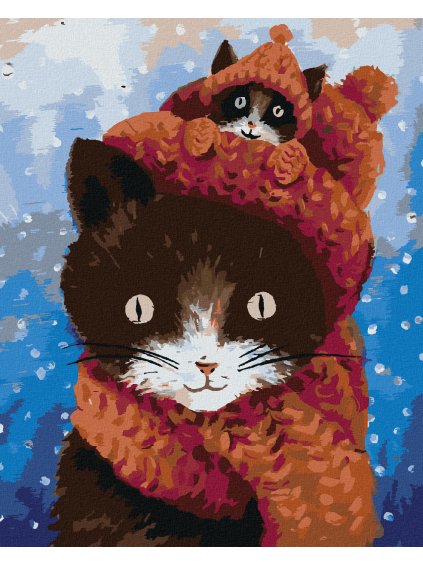 Diamantové maľovanie - MAČIATKO SKRYTÉ ZA ČAPICOU (Rámovanie bez rámu a bez vypnutia plátna, Rozmer 40x50 cm)