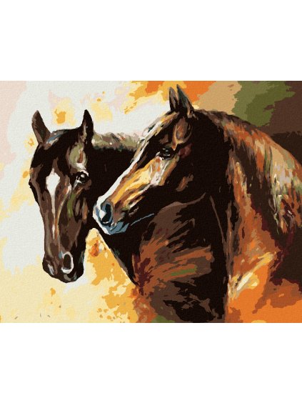 Diamantové maľovanie - HNEDÉ MAĽOVANÉ KONE (Rámovanie bez rámu a bez vypnutia plátna, Rozmer 40x50 cm)