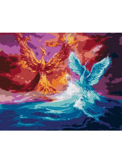 Diamantové maľovanie - FÉNIX A LABUŤ (Rámovanie bez rámu a bez vypnutia plátna, Rozmer 40x50 cm)