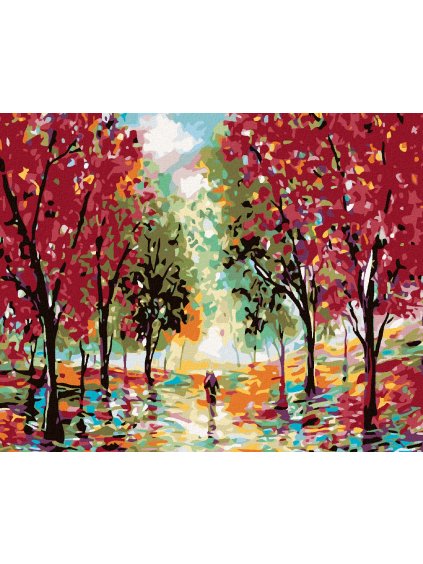 Diamantové maľovanie - ČERVENÝ LES (Rámovanie bez rámu a bez vypnutia plátna, Rozmer 40x50 cm)