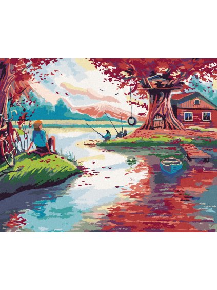 Diamantové maľovanie - ČERVENÝ LES (Rámovanie bez rámu a bez vypnutia plátna, Rozmer 40x50 cm)