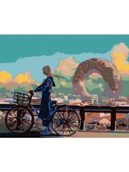 Diamantové maľovanie - DIEVČA NA BICYKLI (Rámovanie bez rámu a bez vypnutia plátna, Rozmer 40x50 cm)