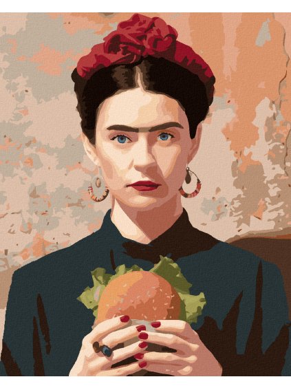 Diamantové maľovanie - FRIDA KAHLO A HAMBURGER (Rámovanie bez rámu a bez vypnutia plátna, Rozmer 40x50 cm)