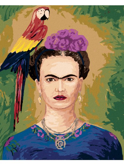 Diamantové maľovanie - FRIDA KAHLO A PAPAGÁJ (Rámovanie bez rámu a bez vypnutia plátna, Rozmer 40x50 cm)
