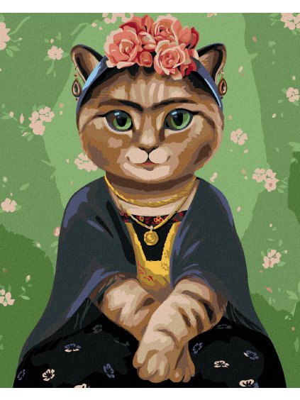 Diamantové maľovanie - FRIDA KAHLO AKO MAČKA (Rámovanie bez rámu a bez vypnutia plátna, Rozmer 40x50 cm)