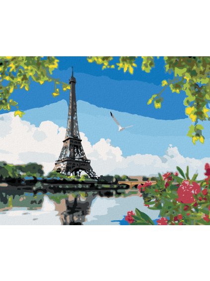 Diamantové maľovanie - EIFFELOVA VEŽA POHĽAD OD RIEKY (Rámovanie bez rámu a bez vypnutia plátna, Rozmer 40x50 cm)