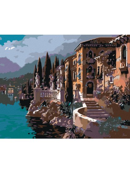 Diamantové maľovanie - PRÍMORSKÝ DOMČEK (Rámovanie bez rámu a bez vypnutia plátna, Rozmer 40x50 cm)